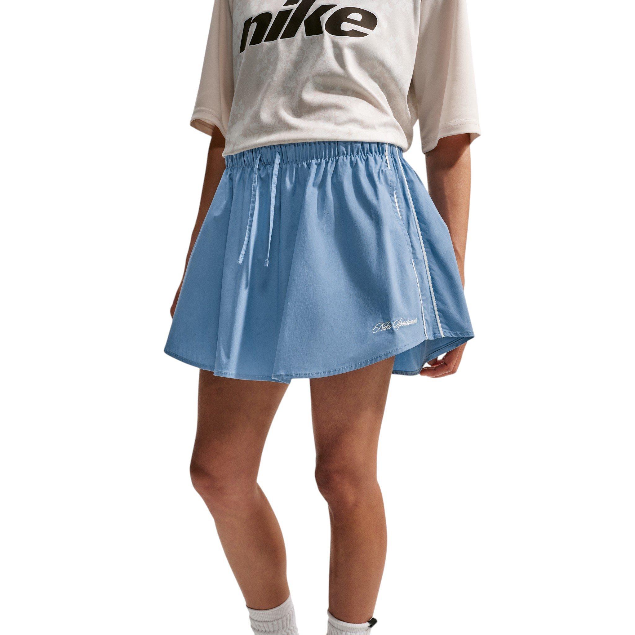 Nike Women's Sportswear Mid-Rise Scalloped-Trim Poplin Skirt - Blue - BLUE